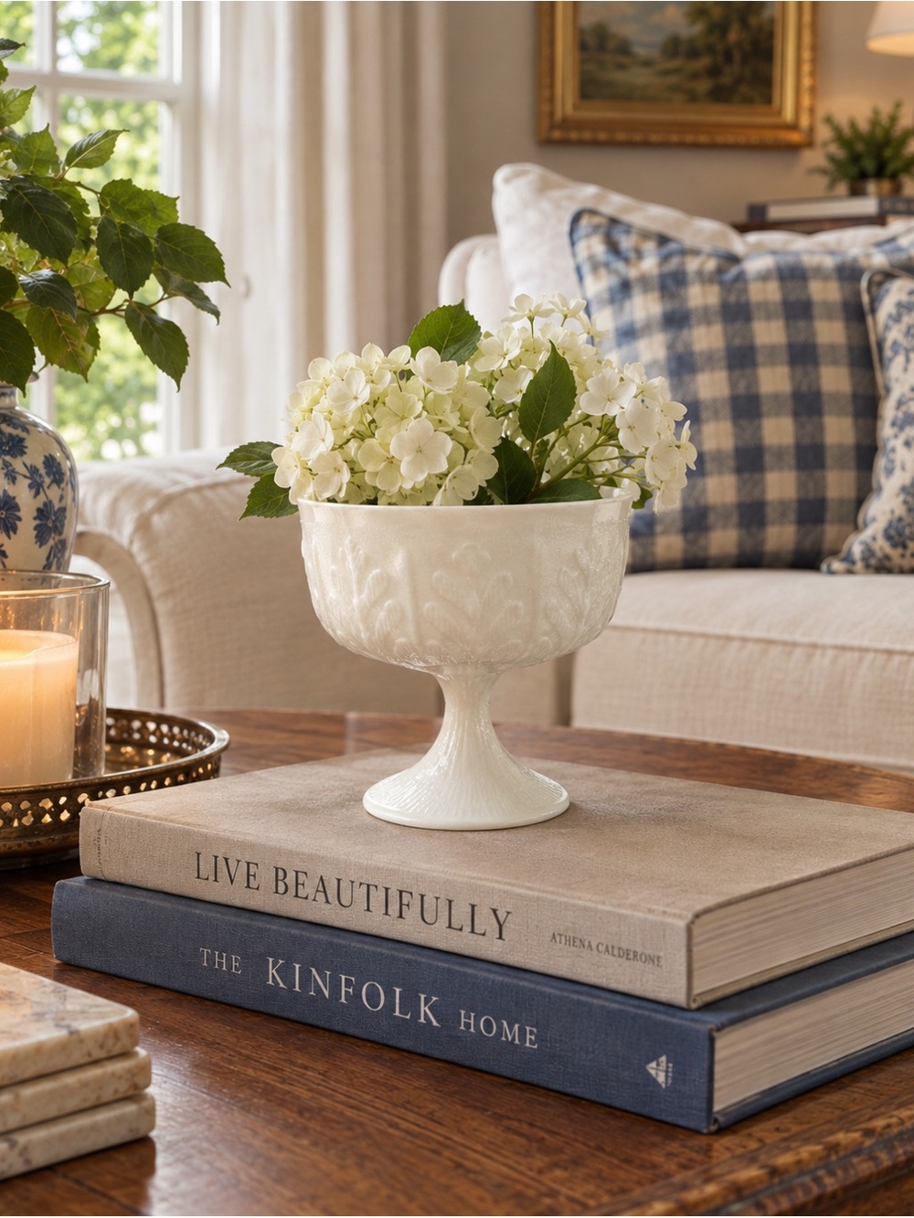 Vintage White Ceramic Pedestal Bowl - Home Accents